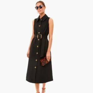 Tuckernuck Black Sleeveless Chamberlin Dress XS Button Down Belted A-Line Midi